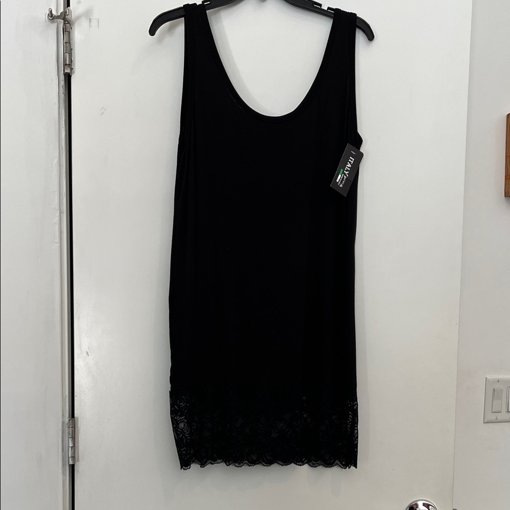Black Lace Hem Sleeveless Slip Dress